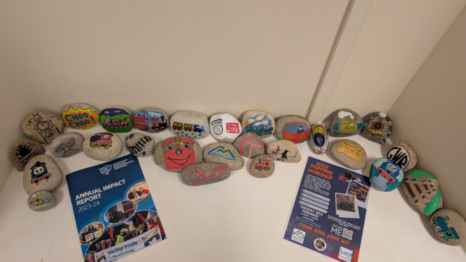 Some railway related decorated rocks