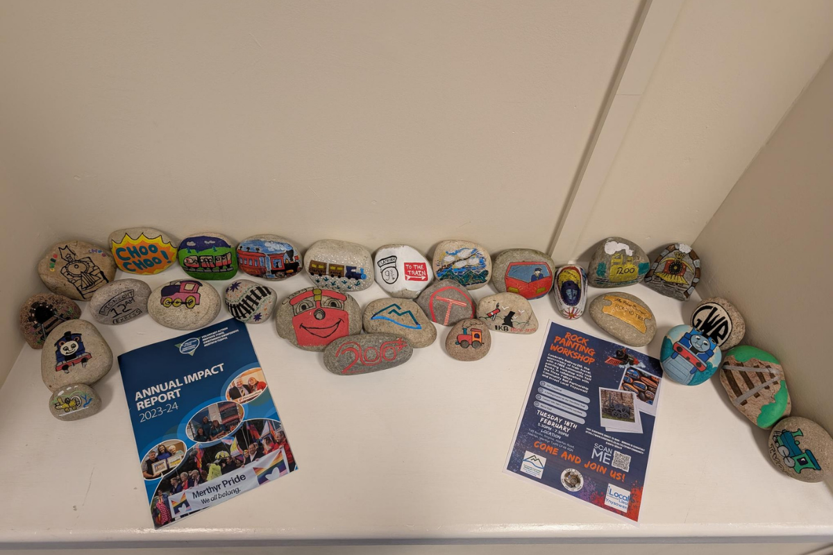Some railway related decorated rocks